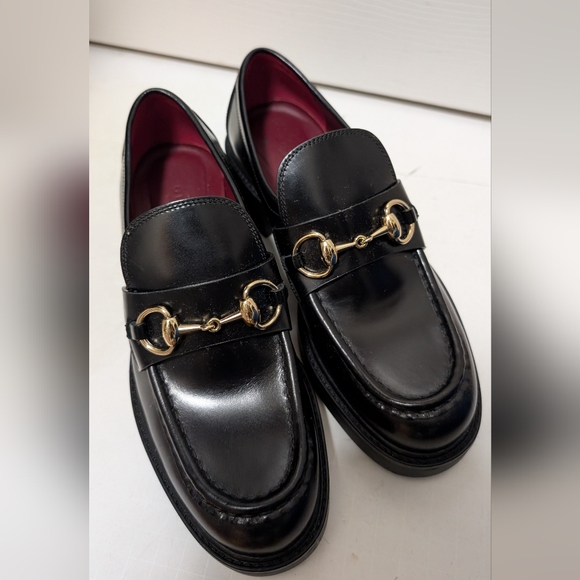 Gucci Mr Horsebit Platform Loafers Women’s EU 36.5 US 6.5 Black Leather Lug Sole - Picture 10 of 10